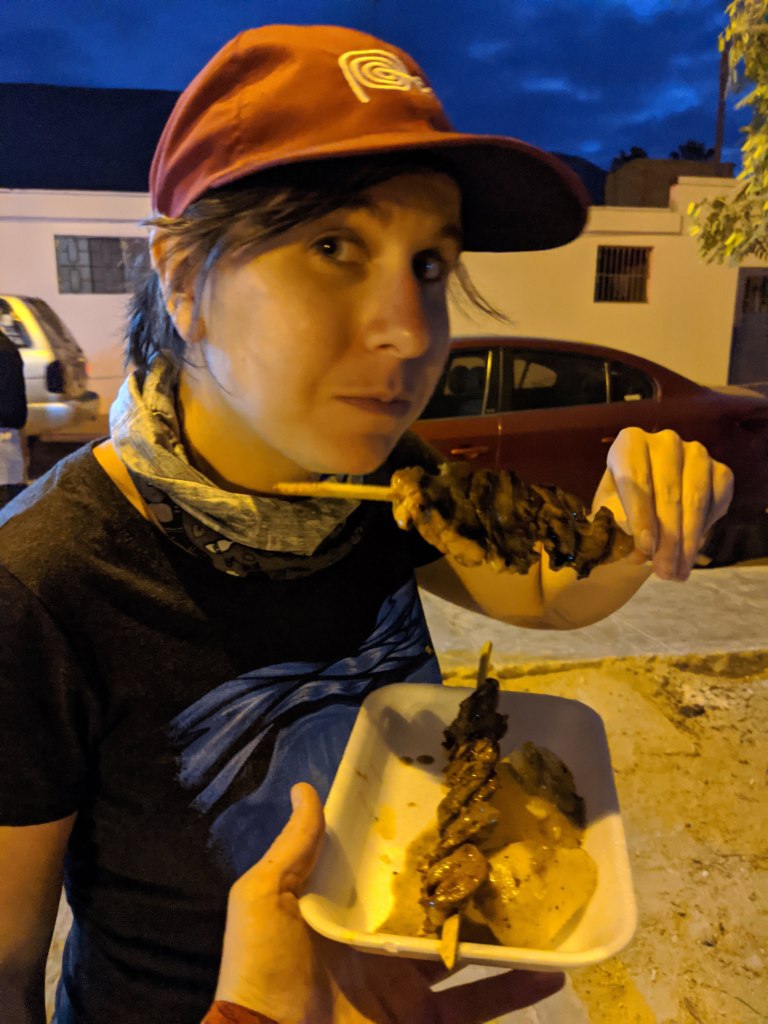 I eat a skewer of beef hearts